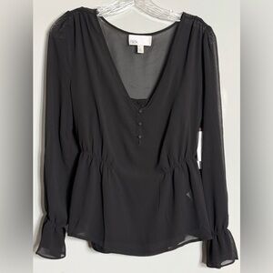 Nordstrom Black V-Neck Sheer Blouse Size XS
